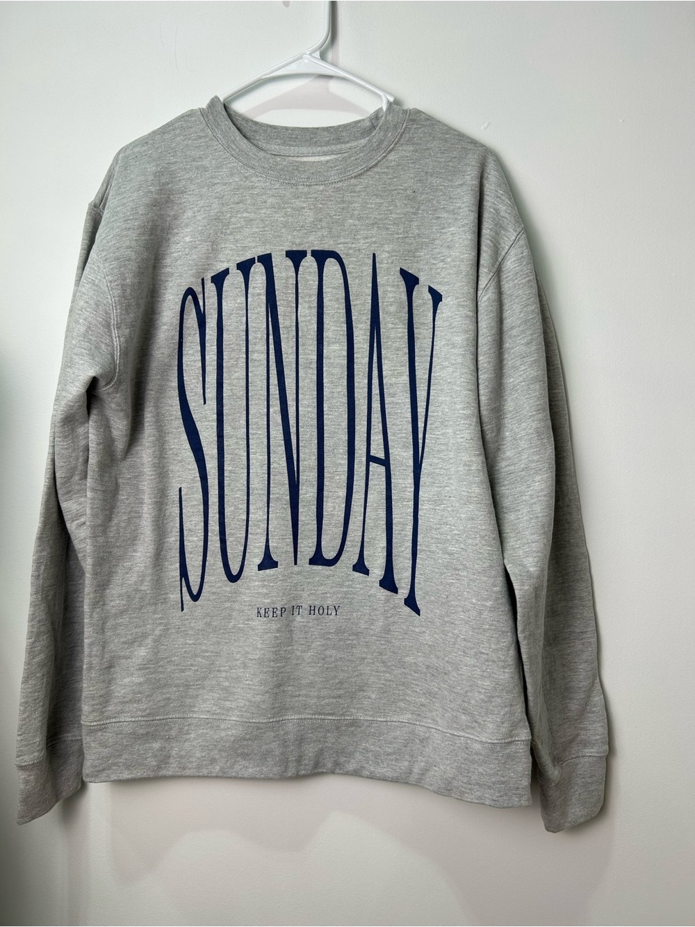 Sunday Gray Crewneck Sweatshirt with Navy Lettering